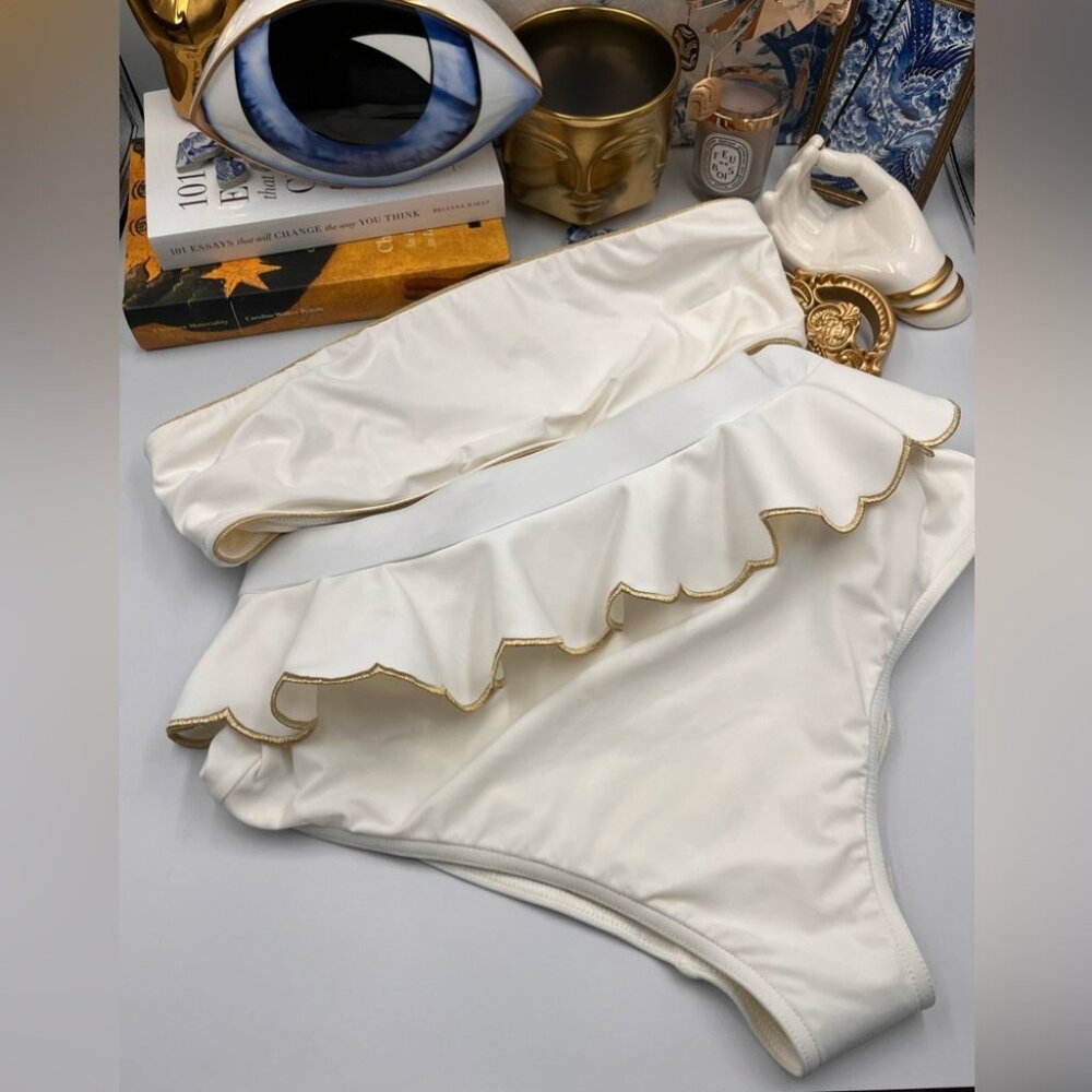 🆕 ZIMMERMANN 🧿 BNWOT White Jeannie Scallop Tiered Bikini - Size 4 - US 12 - Picture 8 of 16